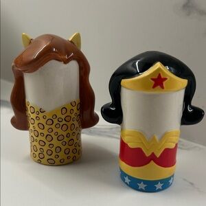 Never Used - Wonder Woman and Cheetah Ceramic Salt and Pepper Shakers